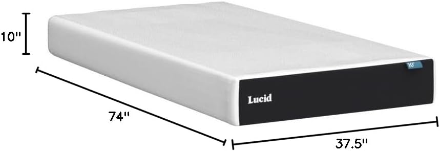 LUCID 10 Inch Memory Foam Mattress - Medium Feel - Infused with Bamboo Charcoal and Gel - Bed in a Box - Temperature Regulating - Pressure Relief - Breathable - Twin Size