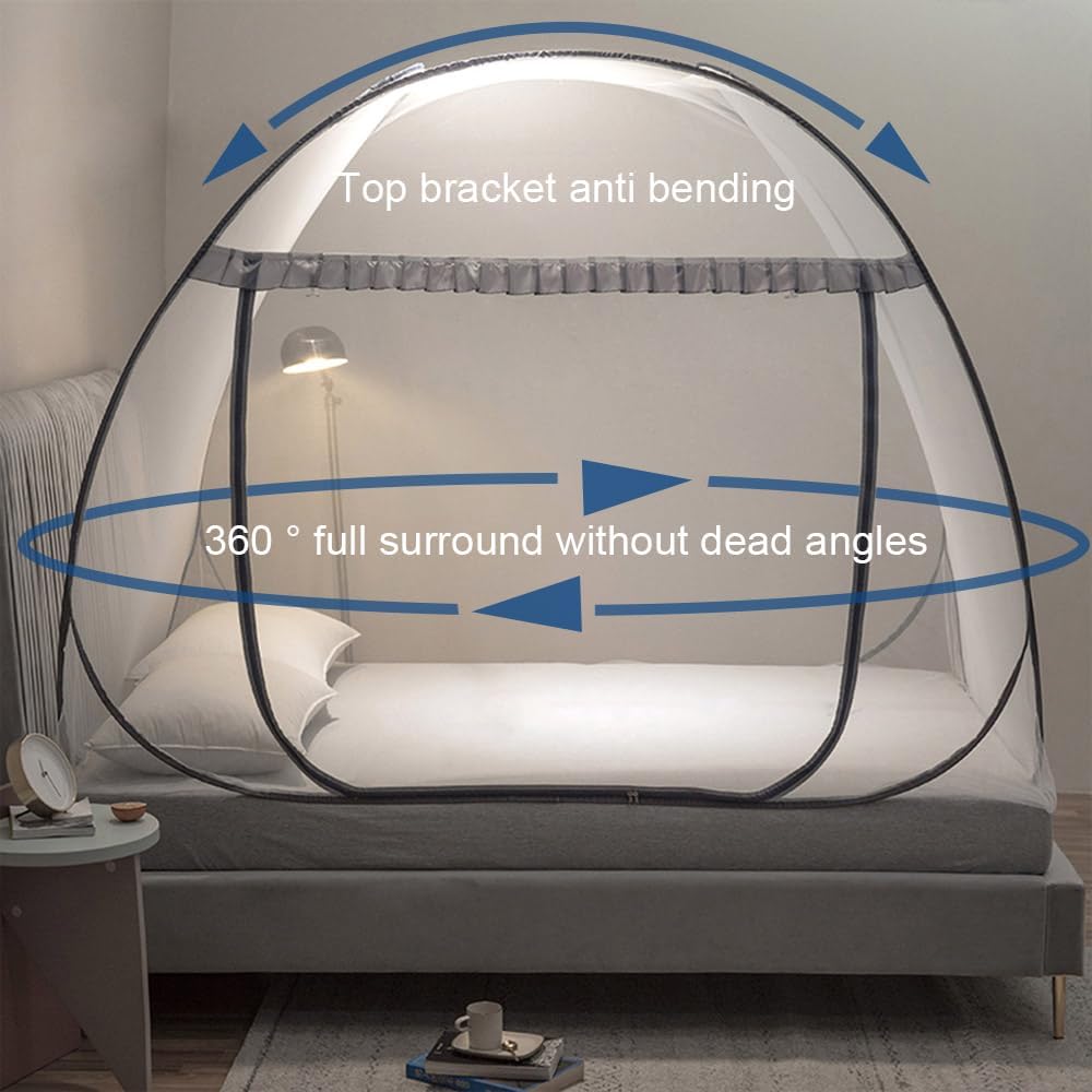 Mengersi Mosquito Net Tent for Bed,Pop-Up Bed Canopy with Net Bottom,Mosquito Netting Bed Tent for Kids Girls Boys,Bed,Suit for Indoor Outdoor (Twin, Gray),CAN3023114