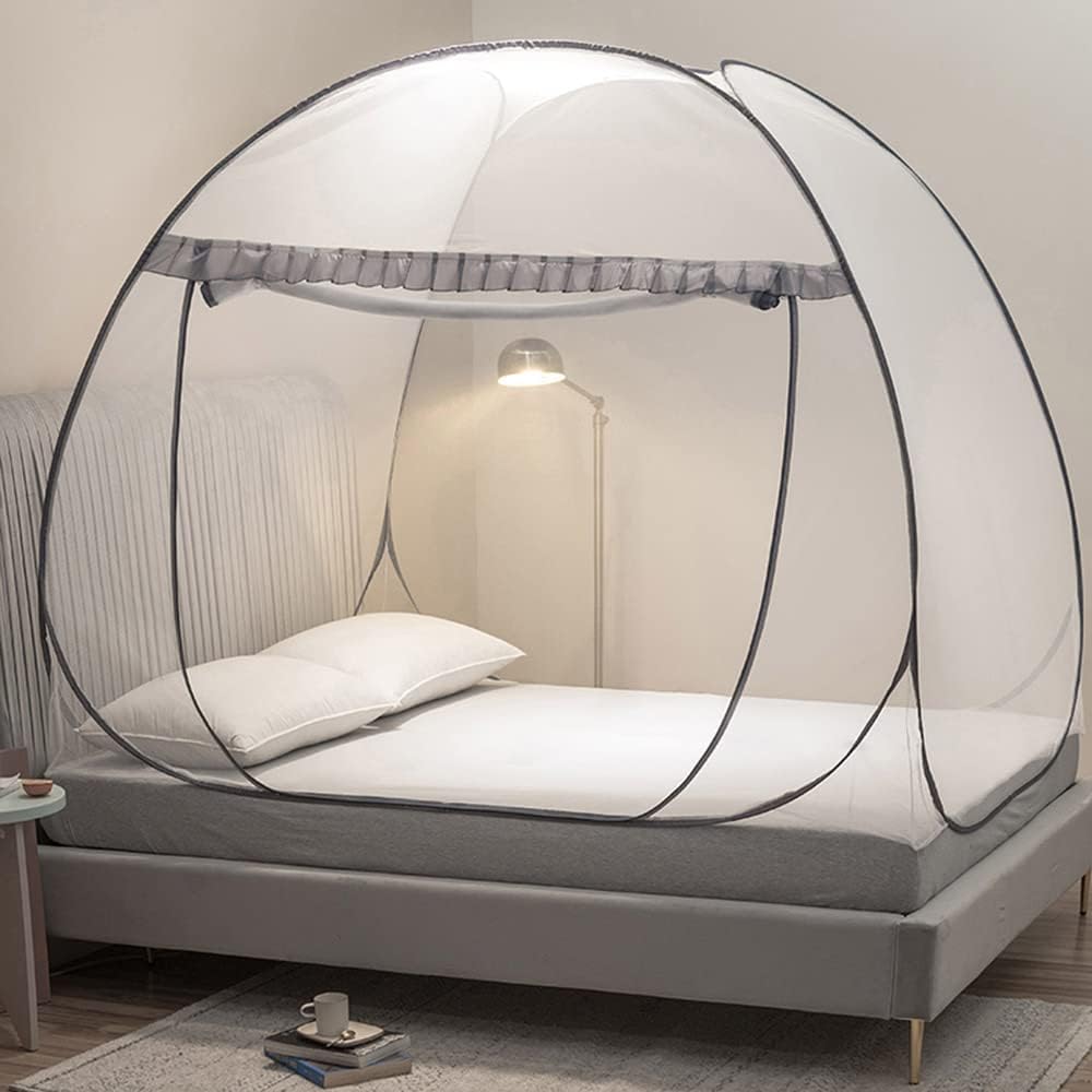 Mengersi Mosquito Net Tent for Bed,Pop-Up Bed Canopy with Net Bottom,Mosquito Netting Bed Tent for Kids Girls Boys,Bed,Suit for Indoor Outdoor (Twin, Gray),CAN3023114