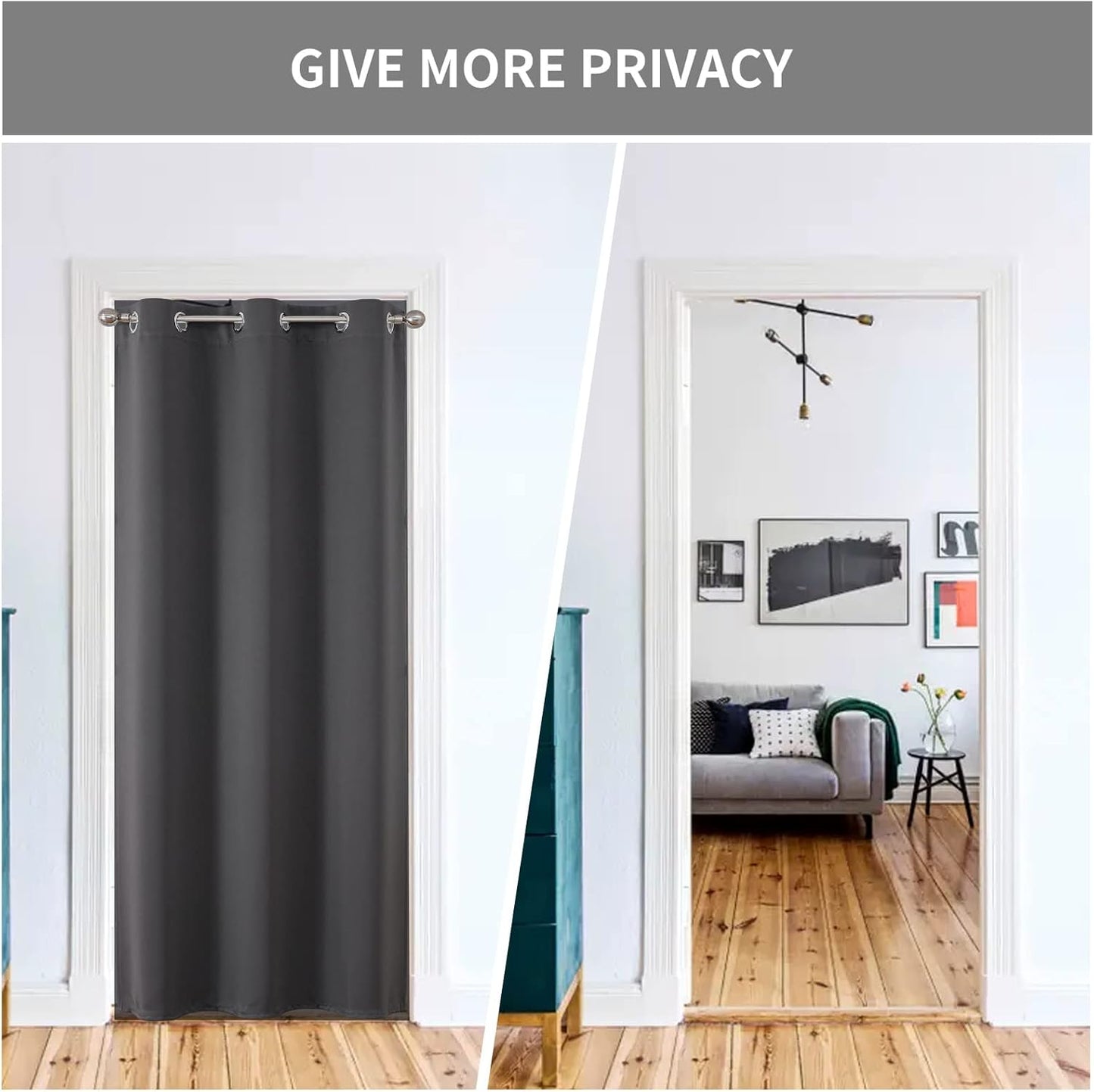 Joydeco Door Curtain for Closet Doors 78 Inches Long 1 Panel, Blackout Doorway Curtain for Open Closet Bedroom, Room Divider for Privacy (Grey, 40Wx78L)