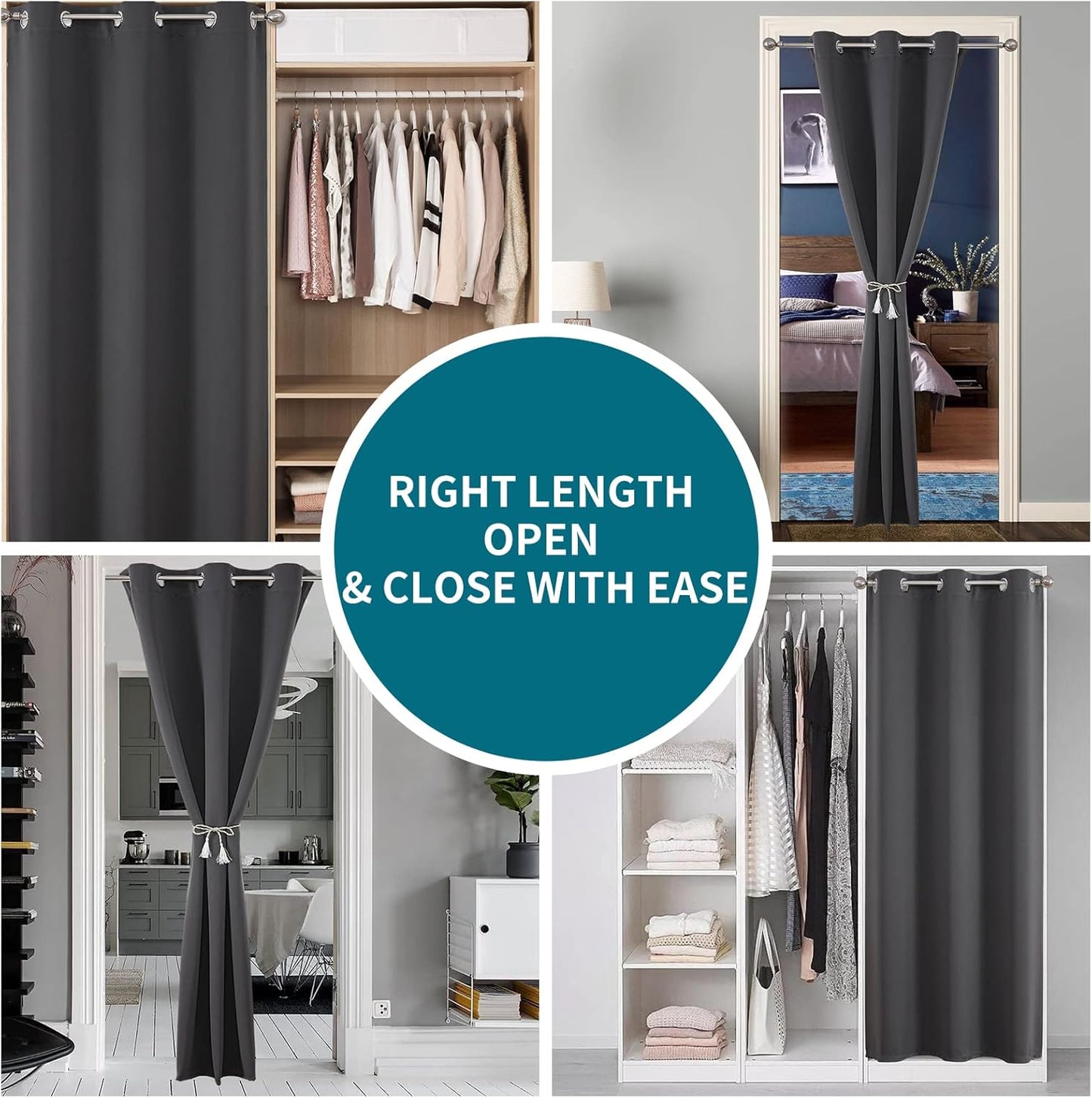Joydeco Door Curtain for Closet Doors 78 Inches Long 1 Panel, Blackout Doorway Curtain for Open Closet Bedroom, Room Divider for Privacy (Grey, 40Wx78L)