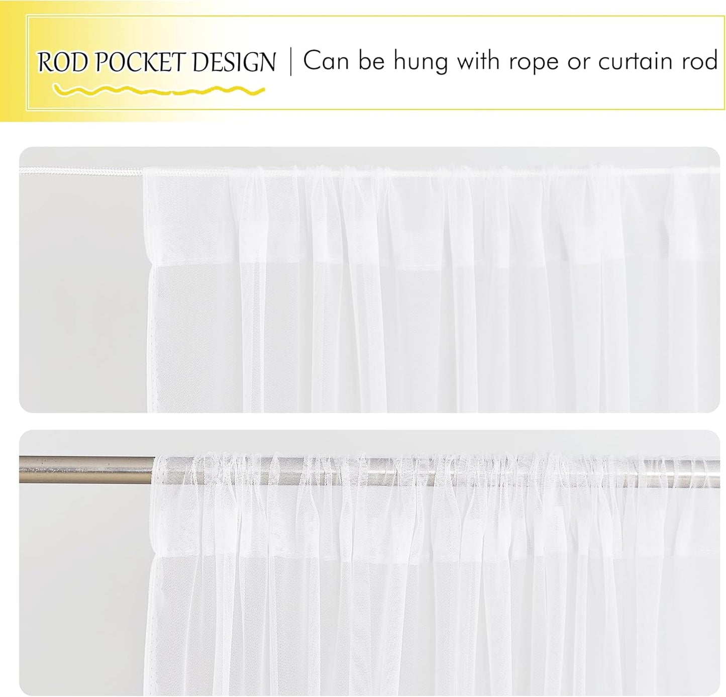 NICETOWN 2 Panels Outdoor Mosquito Netting for Patio Waterproof, Extra Wide 118" Airy Mesh Net Outdoor Sheer Curtains Privacy, Rod Pocket DIY Adjustable Length & Width for Sunroom, W118 x L98, White