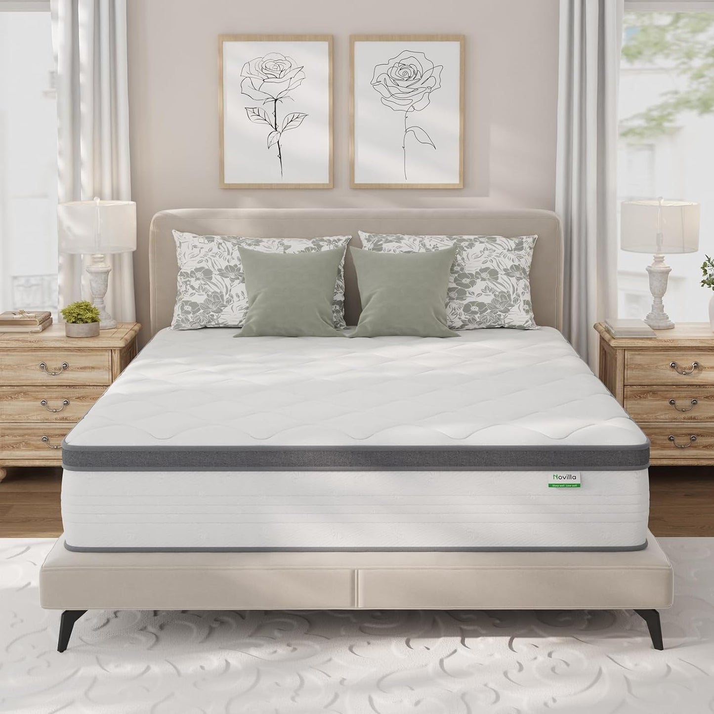 Novilla King Mattress, 12 Inch Hybrid Mattress King with Comfort Foam, Innerspring Pillow Top Mattresses in a Box, Comfort Layer for Pressure & Pain Relief, Soft Feel but Supportive