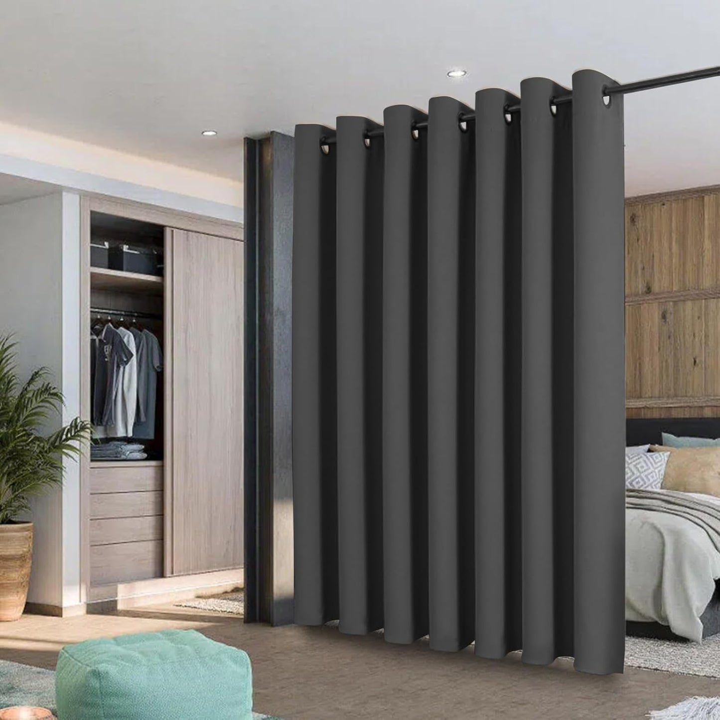 Joydeco Door Curtain for Closet Doors 78 Inches Long 1 Panel, Blackout Doorway Curtain for Open Closet Bedroom, Room Divider for Privacy (Grey, 40Wx78L)