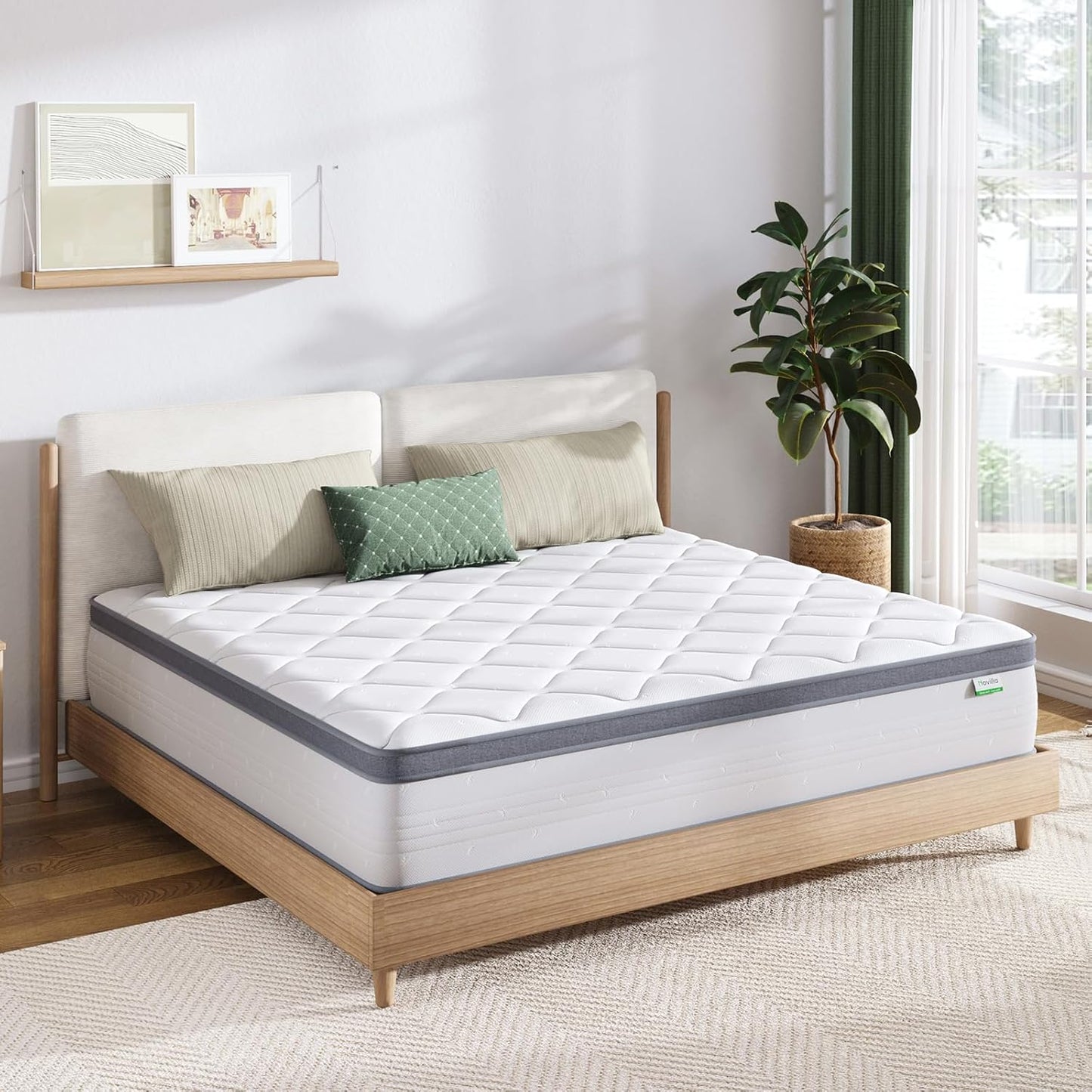 Novilla King Mattress, 12 Inch Hybrid Mattress King with Comfort Foam, Innerspring Pillow Top Mattresses in a Box, Comfort Layer for Pressure & Pain Relief, Soft Feel but Supportive