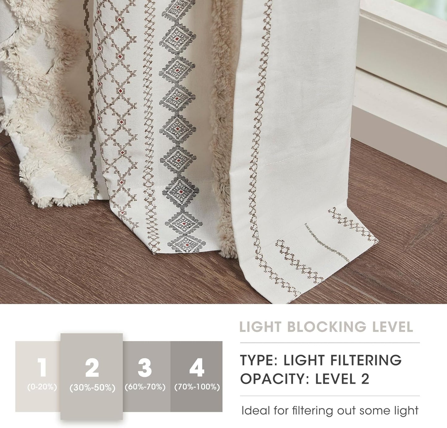 INK+IVY Imani 100% Cotton SINGLE PANEL Curtain Tufted Chenille Stripe Geometric Print Mid-Century Look Rod Pocket Top Drape for Living Room, Privacy Window Treatment for Bedroom, 50" x 84", Ivory