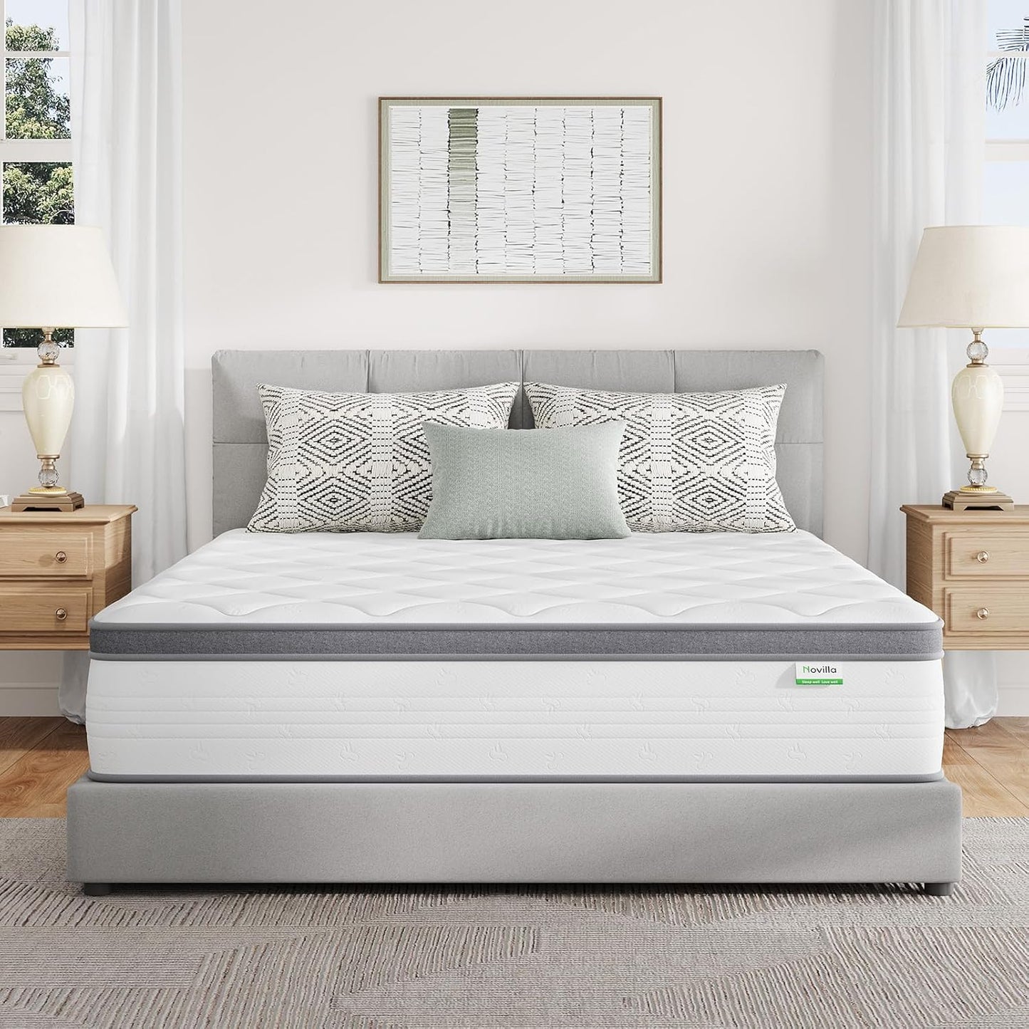 Novilla King Mattress, 12 Inch Hybrid Mattress King with Comfort Foam, Innerspring Pillow Top Mattresses in a Box, Comfort Layer for Pressure & Pain Relief, Soft Feel but Supportive