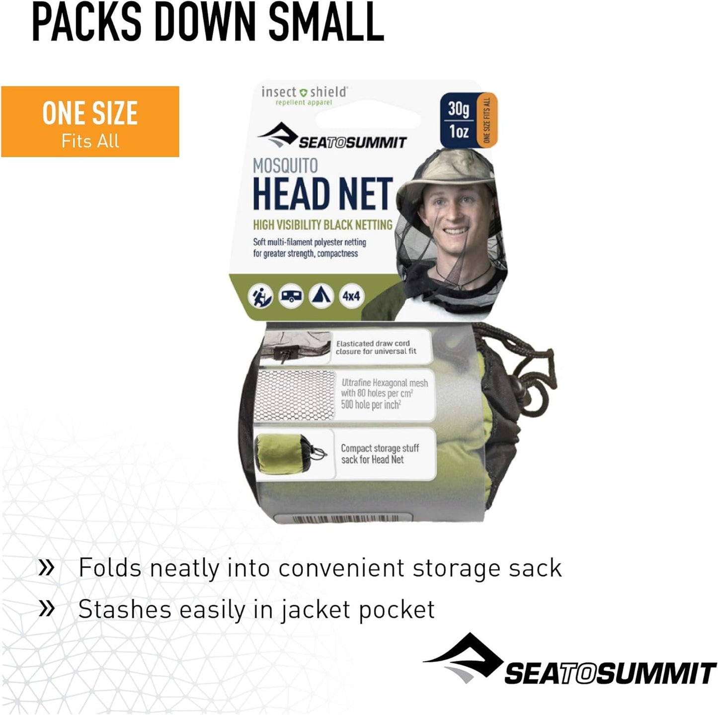 Sea to Summit Permethrin-Treated Mosquito Head Net Mesh Face Cover for Insects and Bugs