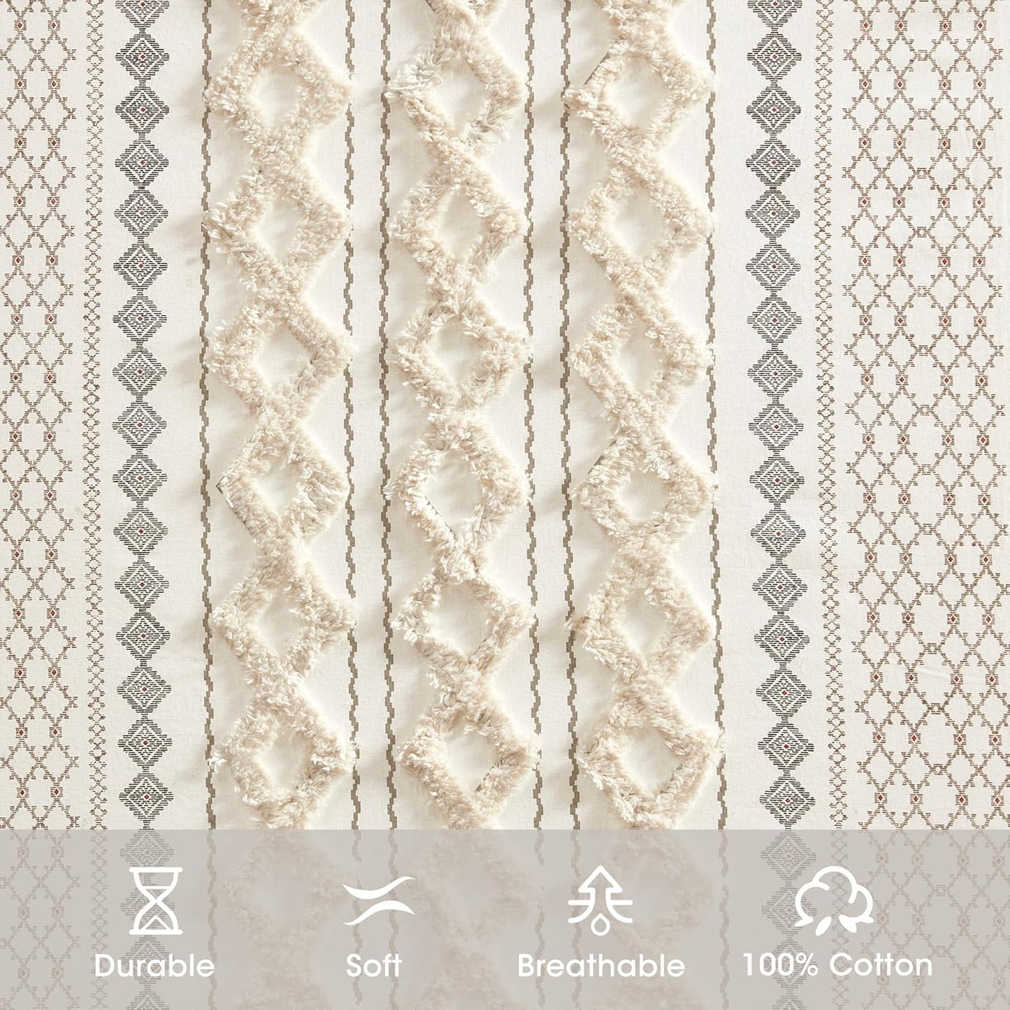 INK+IVY Imani 100% Cotton SINGLE PANEL Curtain Tufted Chenille Stripe Geometric Print Mid-Century Look Rod Pocket Top Drape for Living Room, Privacy Window Treatment for Bedroom, 50" x 84", Ivory