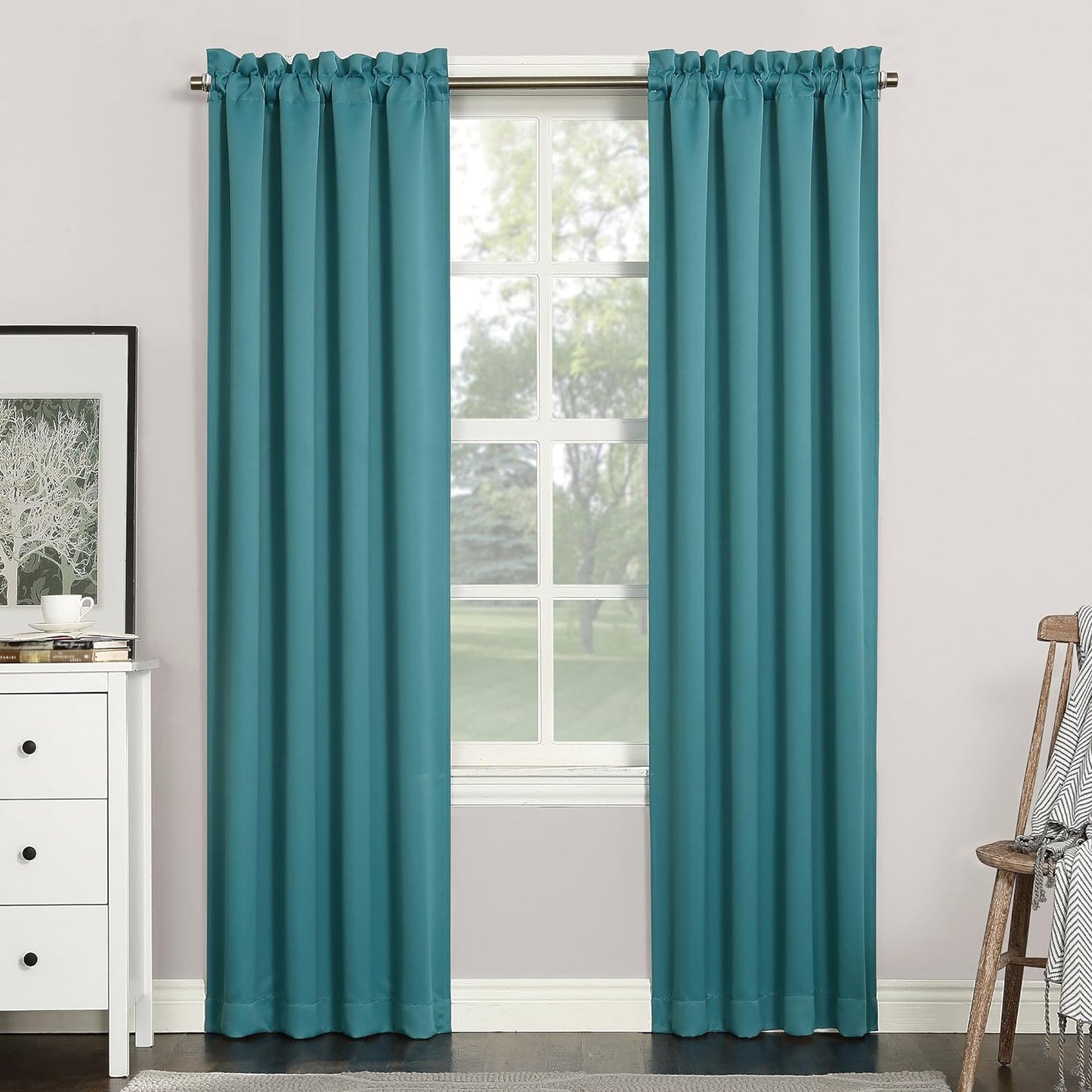 Sun Zero Easton Energy Saving Blackout Rod Pocket Curtain Panel, 40" x 84", Black