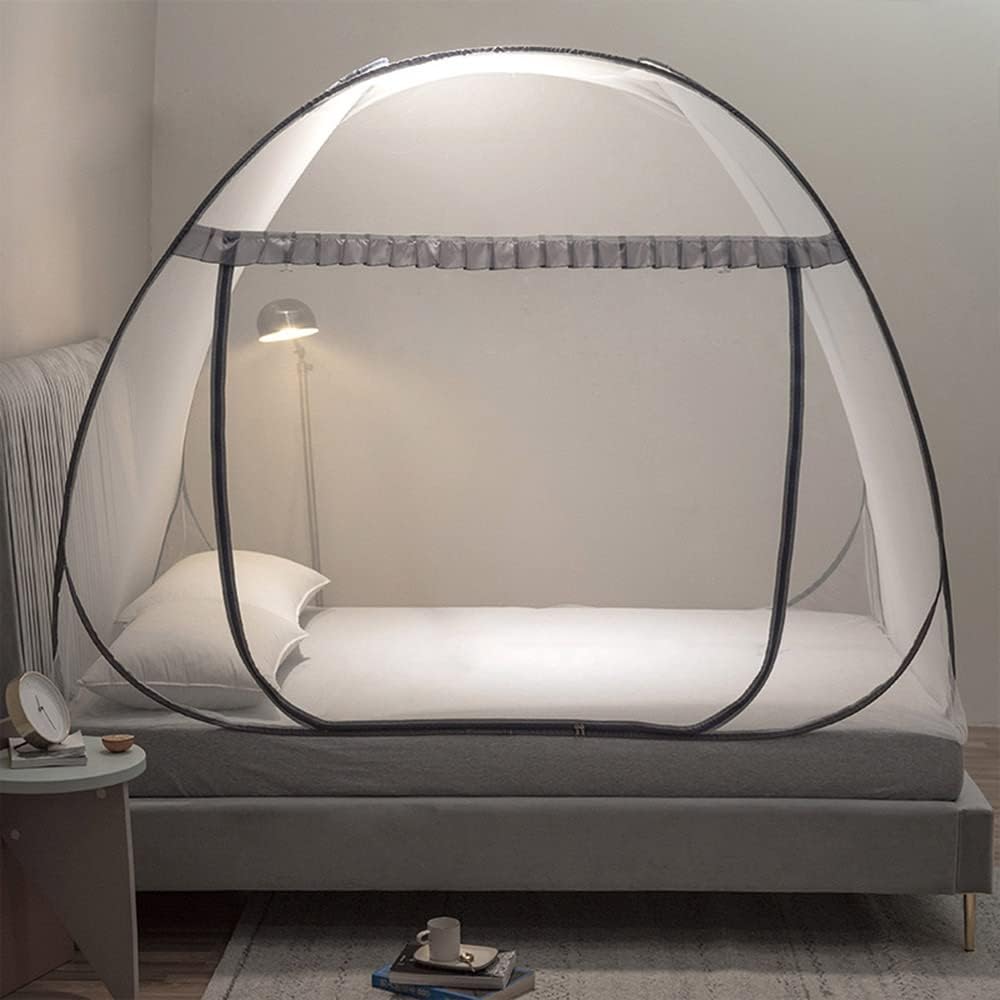 Mengersi Mosquito Net Tent for Bed,Pop-Up Bed Canopy with Net Bottom,Mosquito Netting Bed Tent for Kids Girls Boys,Bed,Suit for Indoor Outdoor (Twin, Gray),CAN3023114