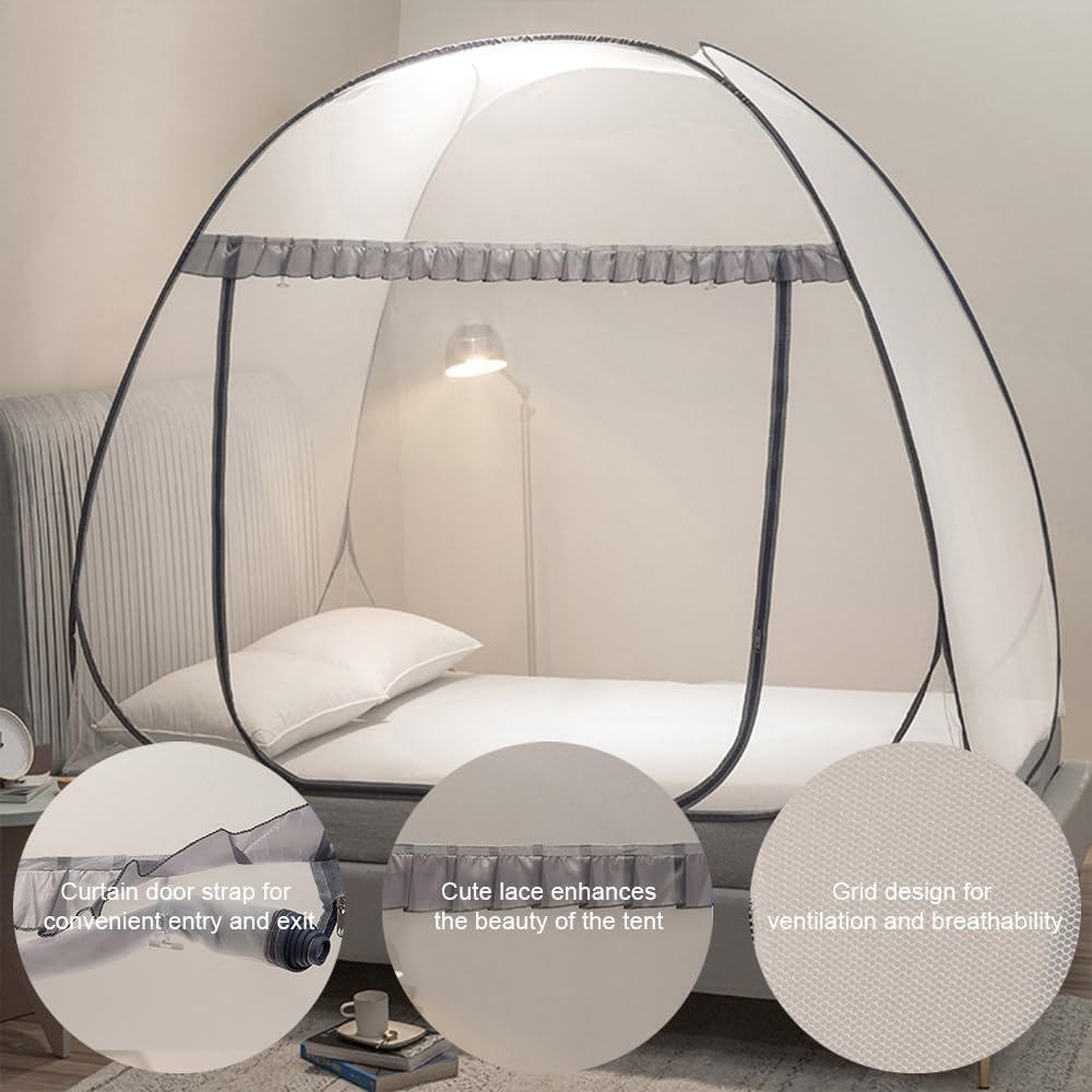 Mengersi Mosquito Net Tent for Bed,Pop-Up Bed Canopy with Net Bottom,Mosquito Netting Bed Tent for Kids Girls Boys,Bed,Suit for Indoor Outdoor (Twin, Gray),CAN3023114