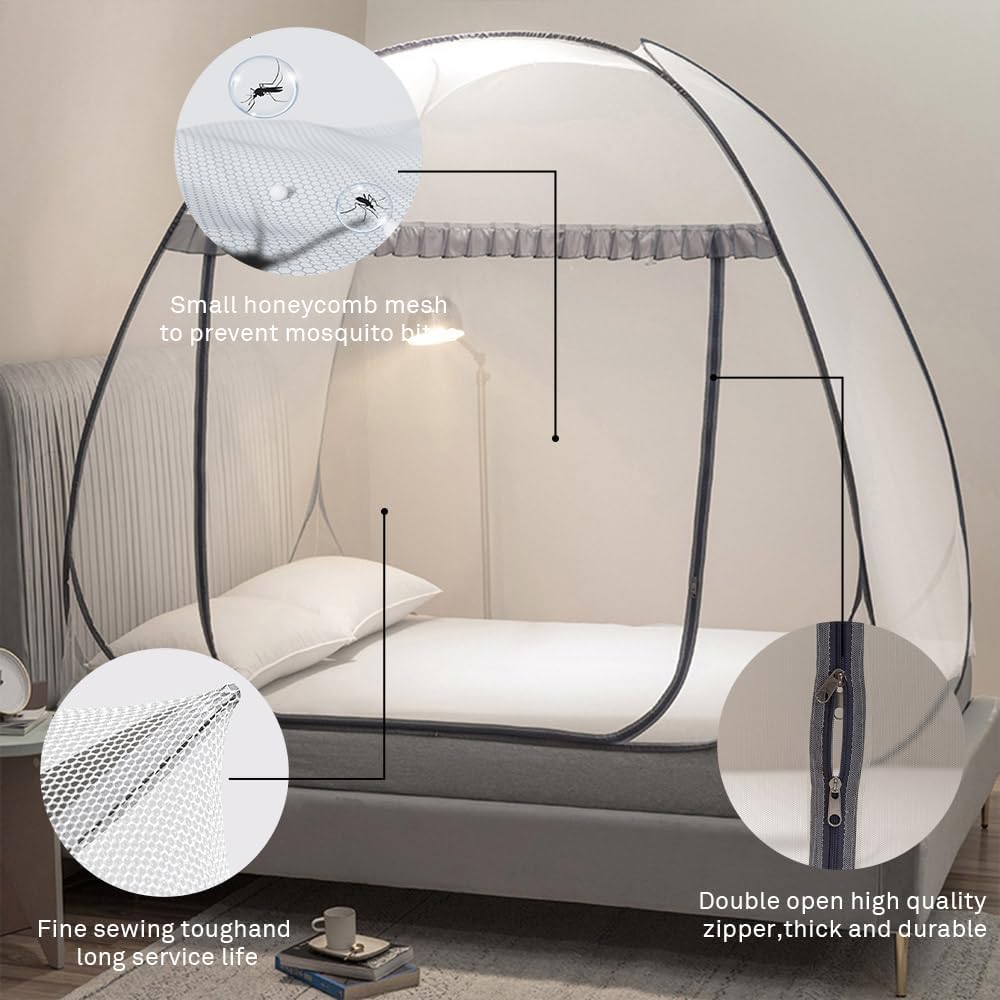 Mengersi Mosquito Net Tent for Bed,Pop-Up Bed Canopy with Net Bottom,Mosquito Netting Bed Tent for Kids Girls Boys,Bed,Suit for Indoor Outdoor (Twin, Gray),CAN3023114