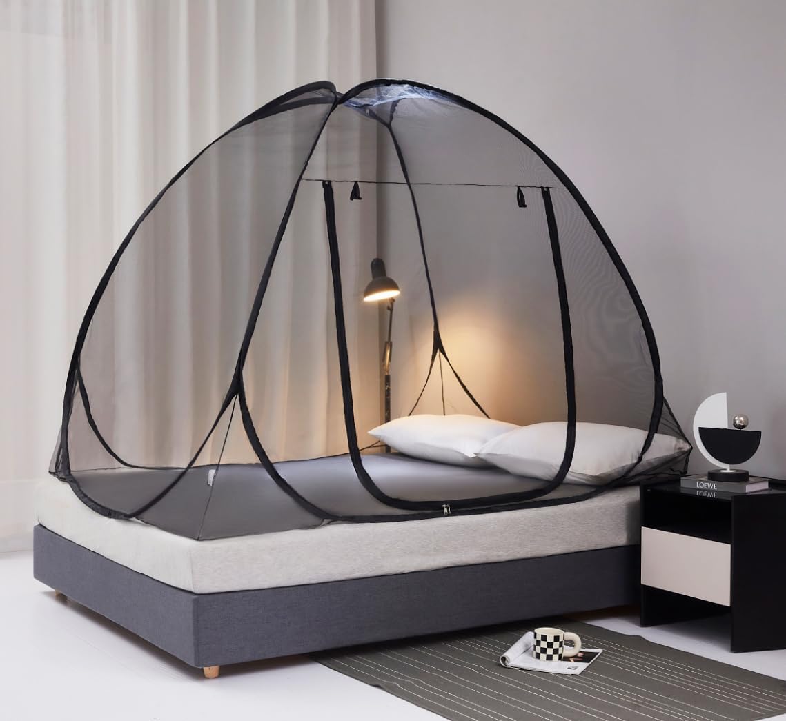 Mengersi Mosquito Net Tent for Bed,Pop-Up Bed Canopy with Net Bottom,Mosquito Netting Bed Tent for Kids Girls Boys,Bed,Suit for Indoor Outdoor (Twin, Gray),CAN3023114
