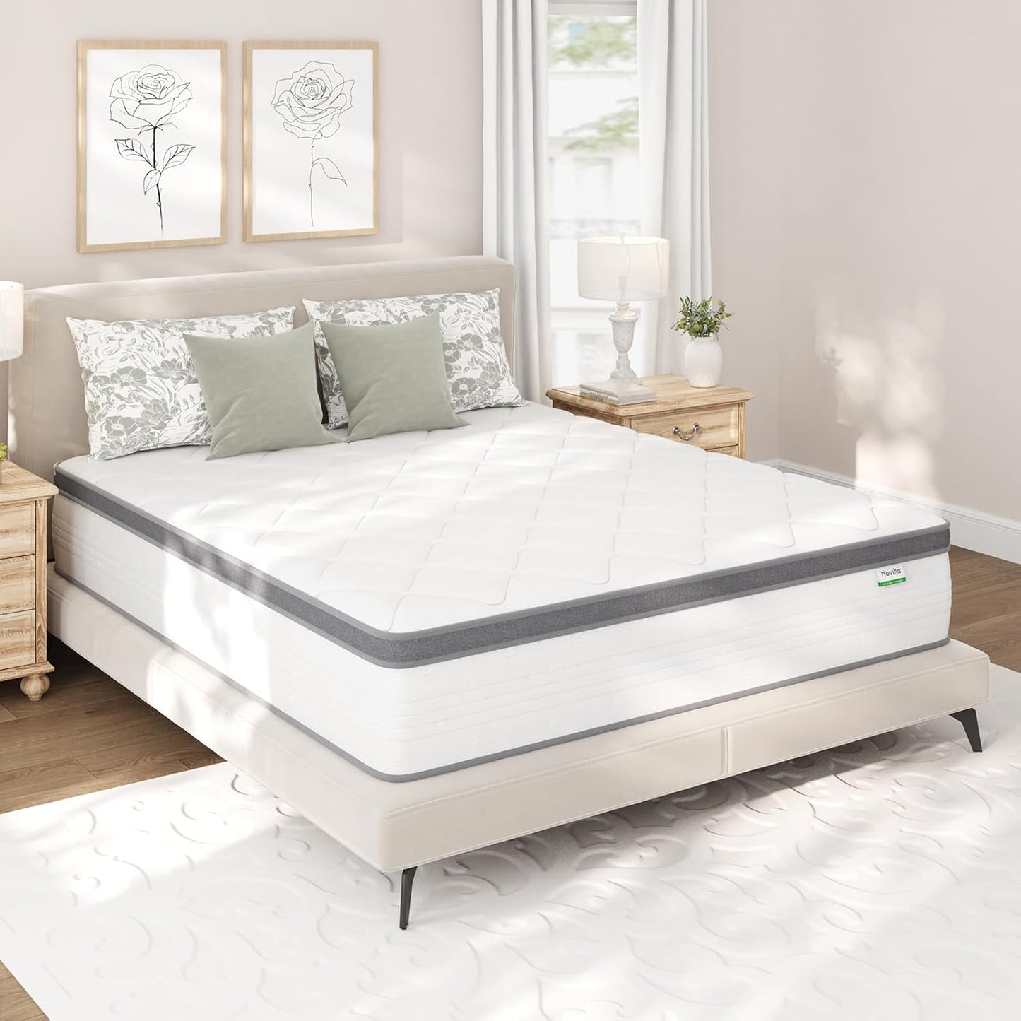 Novilla King Mattress, 12 Inch Hybrid Mattress King with Comfort Foam, Innerspring Pillow Top Mattresses in a Box, Comfort Layer for Pressure & Pain Relief, Soft Feel but Supportive