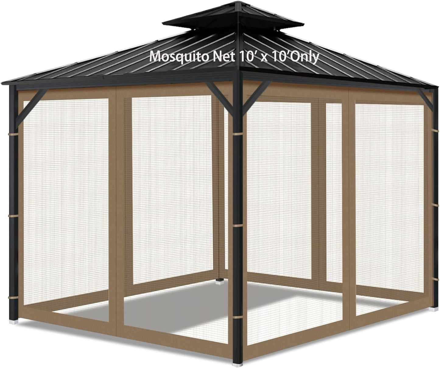 Gazebo Universal Replacement Mosquito Netting, 10' x 12' Outdoor Mesh Netting Screen 4-Panel Sidewall with Zipper for Patio Canopy Garden Porch Pergolas and Backyard, Black(Mosquito Net Only)