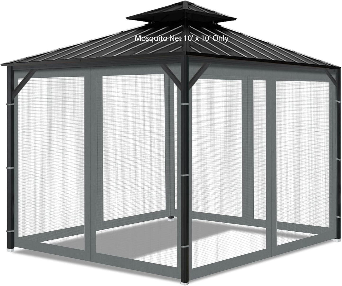 Gazebo Universal Replacement Mosquito Netting, 10' x 12' Outdoor Mesh Netting Screen 4-Panel Sidewall with Zipper for Patio Canopy Garden Porch Pergolas and Backyard, Black(Mosquito Net Only)