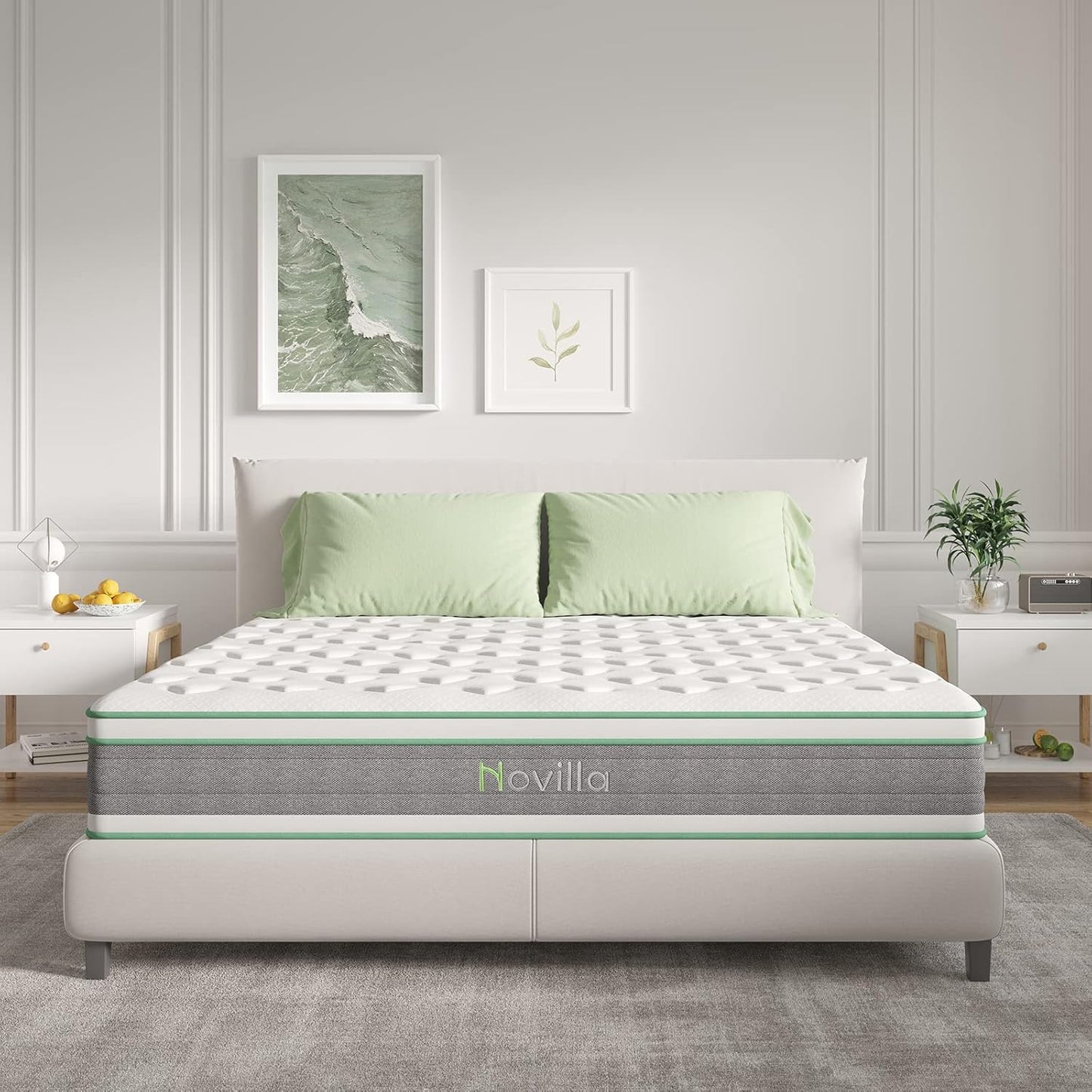 Novilla King Mattress, 12 Inch Hybrid Mattress King with Comfort Foam, Innerspring Pillow Top Mattresses in a Box, Comfort Layer for Pressure & Pain Relief, Soft Feel but Supportive