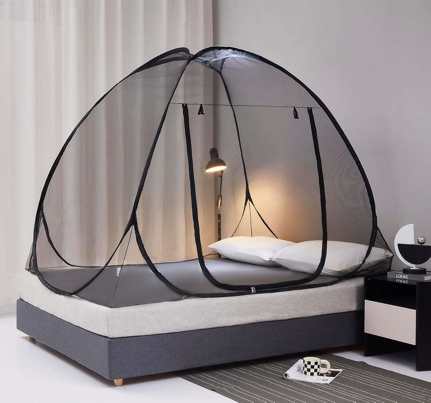 Mengersi Mosquito Net Tent for Bed,Pop-Up Bed Canopy with Net Bottom,Mosquito Netting Bed Tent for Kids Girls Boys,Bed,Suit for Indoor Outdoor (Twin, Gray),CAN3023114
