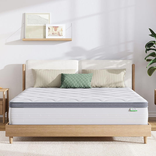 Novilla King Mattress, 12 Inch Hybrid Mattress King with Comfort Foam, Innerspring Pillow Top Mattresses in a Box, Comfort Layer for Pressure & Pain Relief, Soft Feel but Supportive