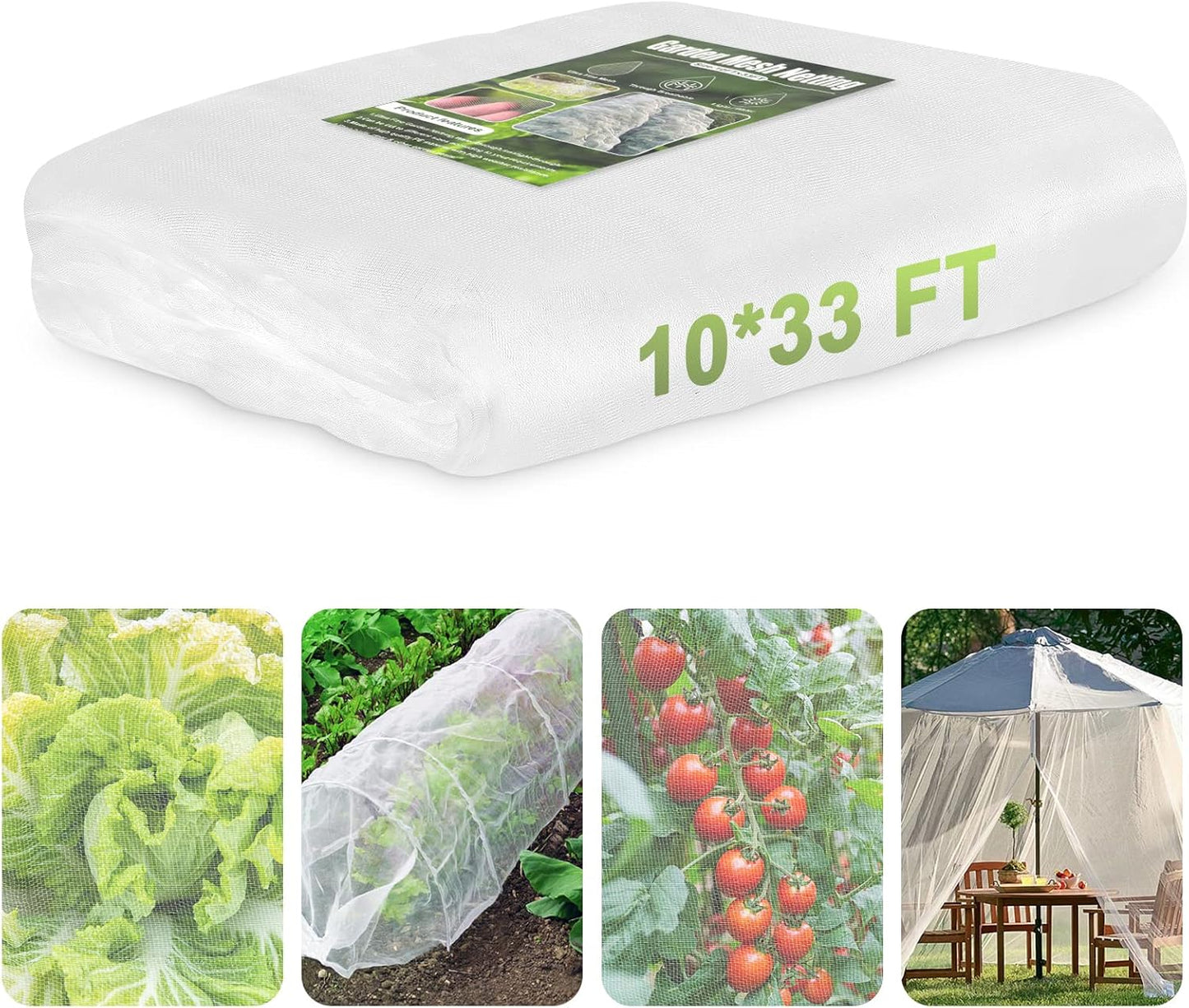 Garden Netting, 2 Pack 10x33Ft Ultra Fine Mesh Netting Pest Barrier Protection Bird Mosquito Net Plants Cover for Vegetables Fruits Flowers Crops Greenhouse Row Cover Raised Bed Patio Mesh Netting
