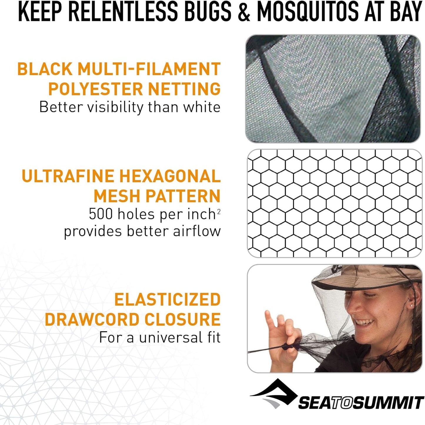 Sea to Summit Permethrin-Treated Mosquito Head Net Mesh Face Cover for Insects and Bugs