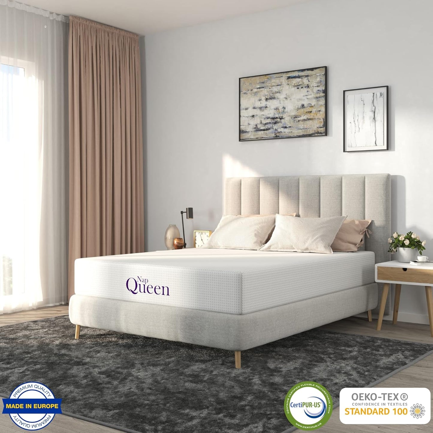 NapQueen 12 Inch Full Size Mattress, Bamboo Charcoal Memory Foam Mattress, Bed in a Box, White