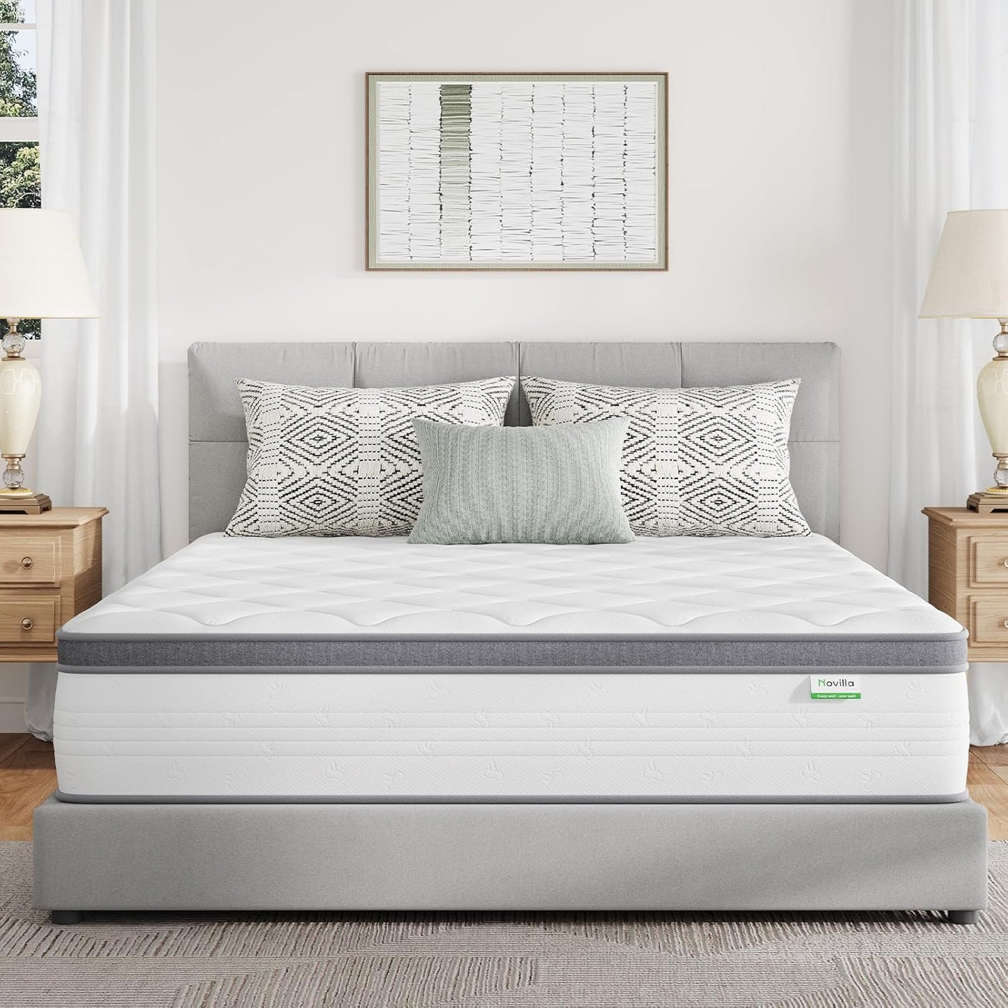 Novilla King Mattress, 12 Inch Hybrid Mattress King with Comfort Foam, Innerspring Pillow Top Mattresses in a Box, Comfort Layer for Pressure & Pain Relief, Soft Feel but Supportive