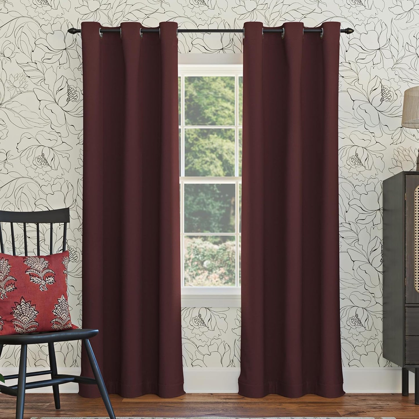 Sun Zero Easton Energy Saving Blackout Rod Pocket Curtain Panel, 40" x 84", Black