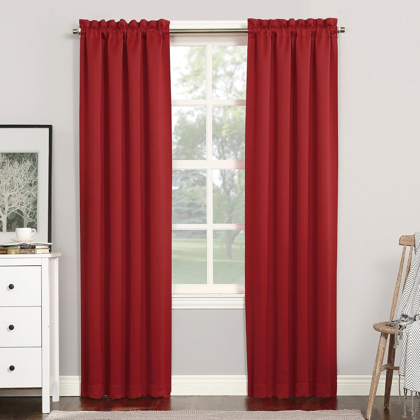 Sun Zero Easton Energy Saving Blackout Rod Pocket Curtain Panel, 40" x 84", Black