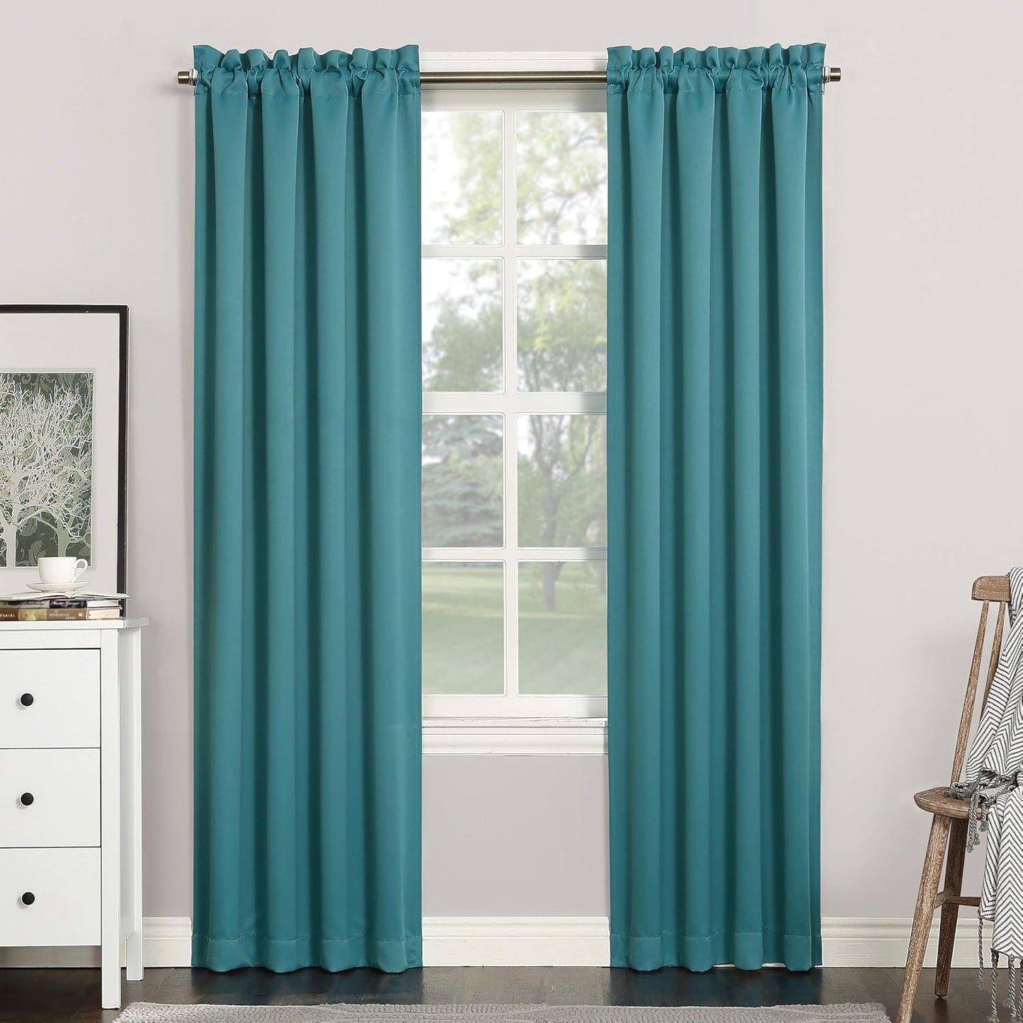 Sun Zero Easton Energy Saving Blackout Rod Pocket Curtain Panel, 40" x 84", Black