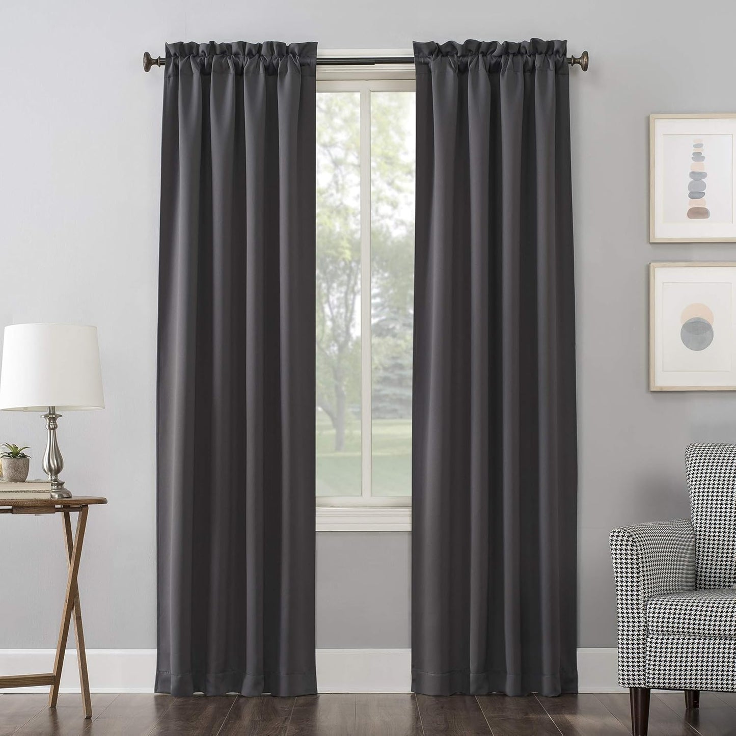 Sun Zero Easton Energy Saving Blackout Rod Pocket Curtain Panel, 40" x 84", Black