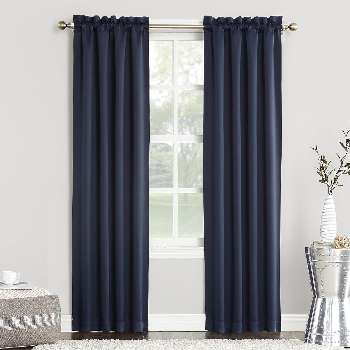 Sun Zero Easton Energy Saving Blackout Rod Pocket Curtain Panel, 40" x 84", Black