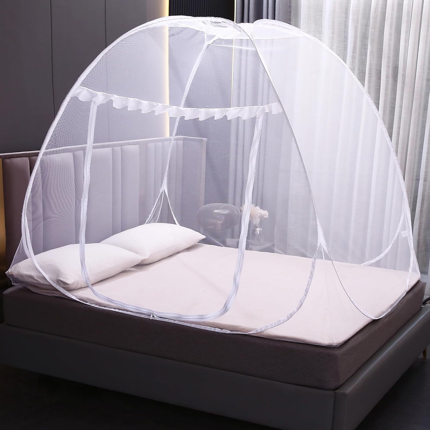 Mengersi Mosquito Net Tent for Bed,Pop-Up Bed Canopy with Net Bottom,Mosquito Netting Bed Tent for Kids Girls Boys,Bed,Suit for Indoor Outdoor (Twin, Gray),CAN3023114