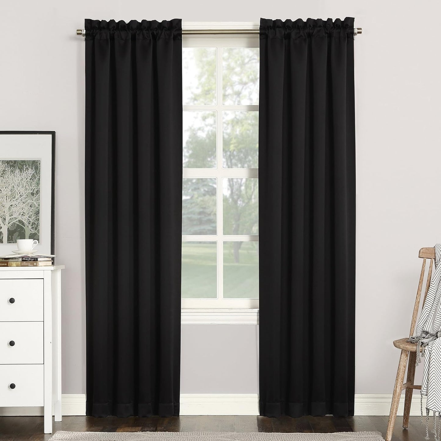 Sun Zero Easton Energy Saving Blackout Rod Pocket Curtain Panel, 40" x 84", Black
