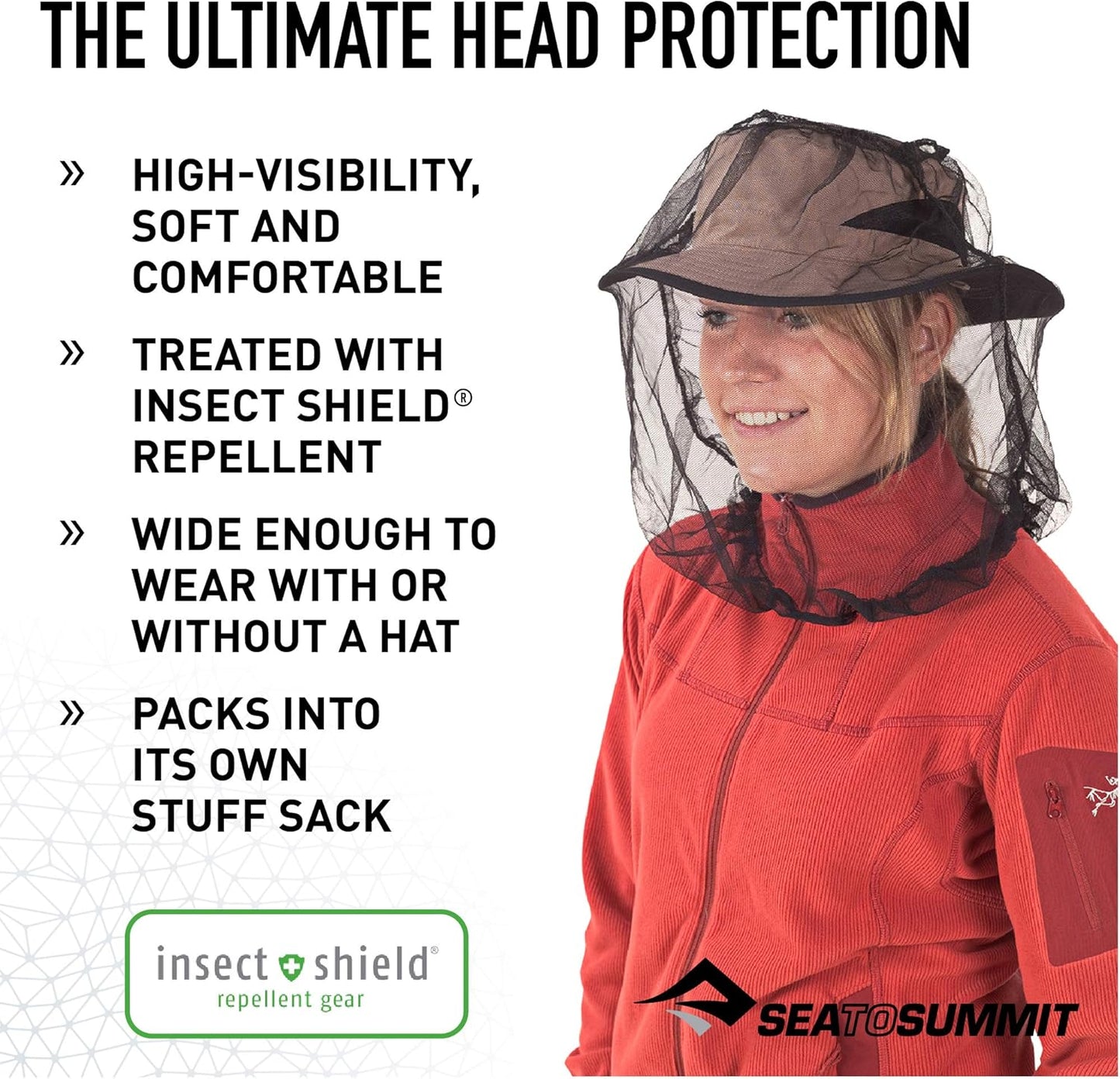 Sea to Summit Permethrin-Treated Mosquito Head Net Mesh Face Cover for Insects and Bugs