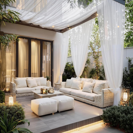 NICETOWN 2 Panels Outdoor Mosquito Netting for Patio Waterproof, Extra Wide 118" Airy Mesh Net Outdoor Sheer Curtains Privacy, Rod Pocket DIY Adjustable Length & Width for Sunroom, W118 x L98, White