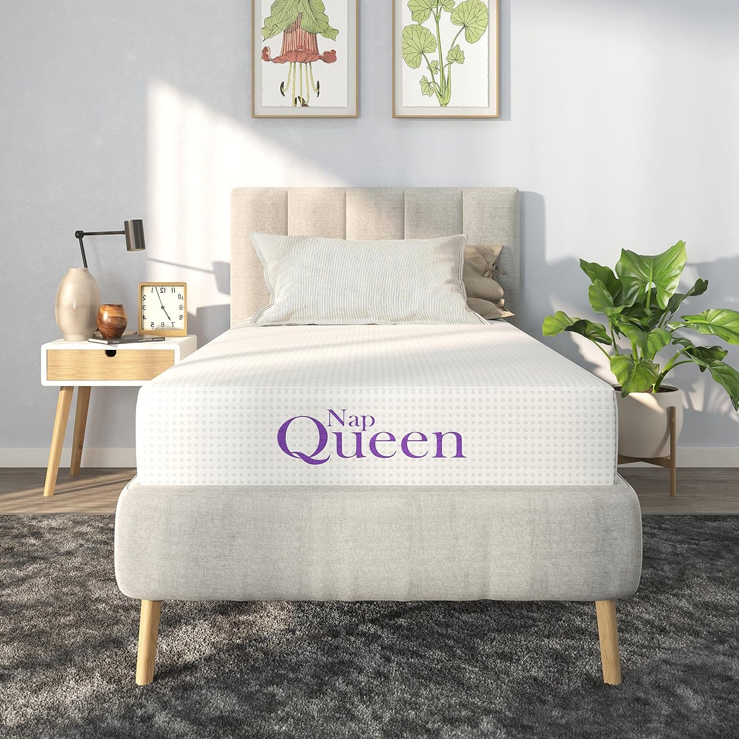 NapQueen 12 Inch Full Size Mattress, Bamboo Charcoal Memory Foam Mattress, Bed in a Box, White