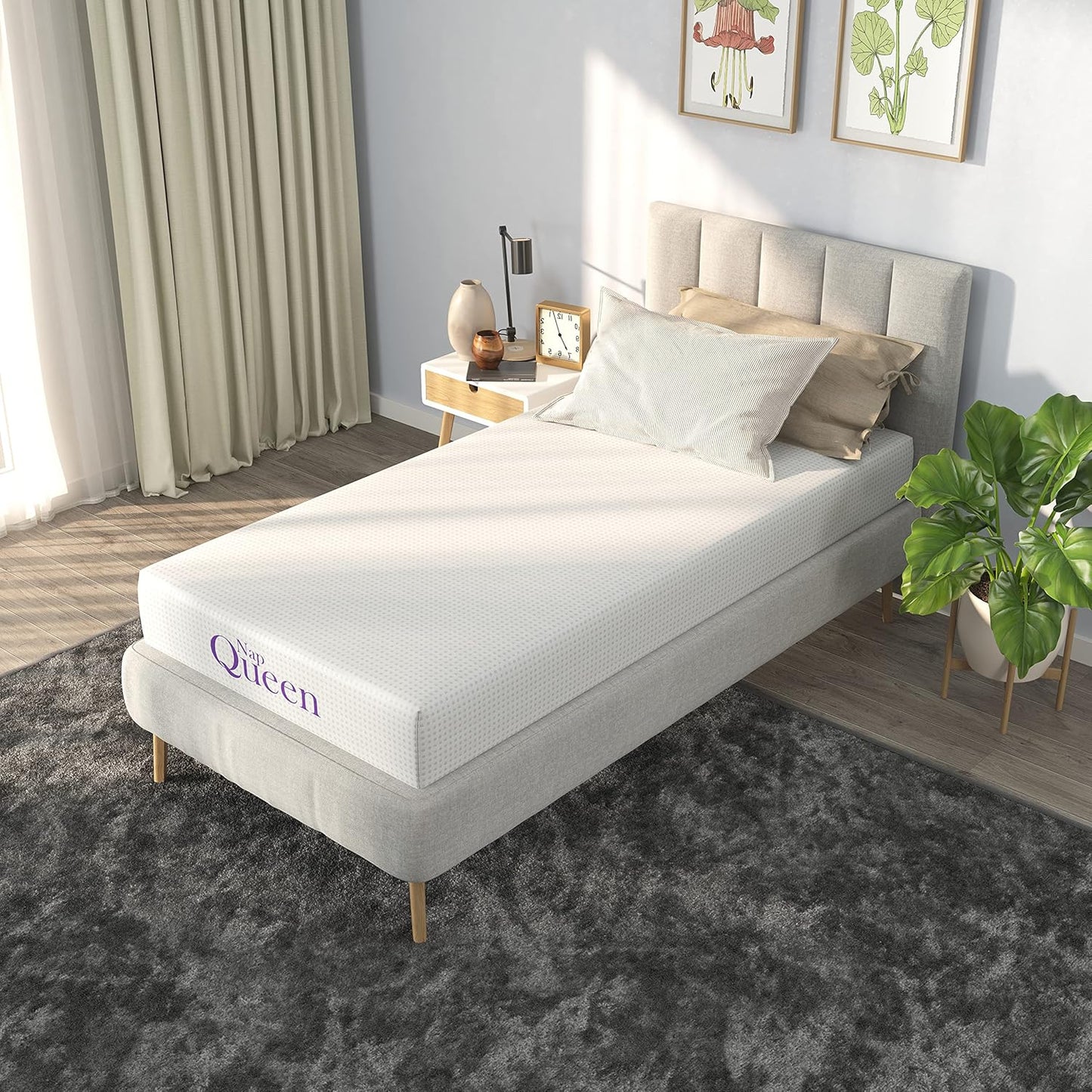 NapQueen 12 Inch Full Size Mattress, Bamboo Charcoal Memory Foam Mattress, Bed in a Box, White